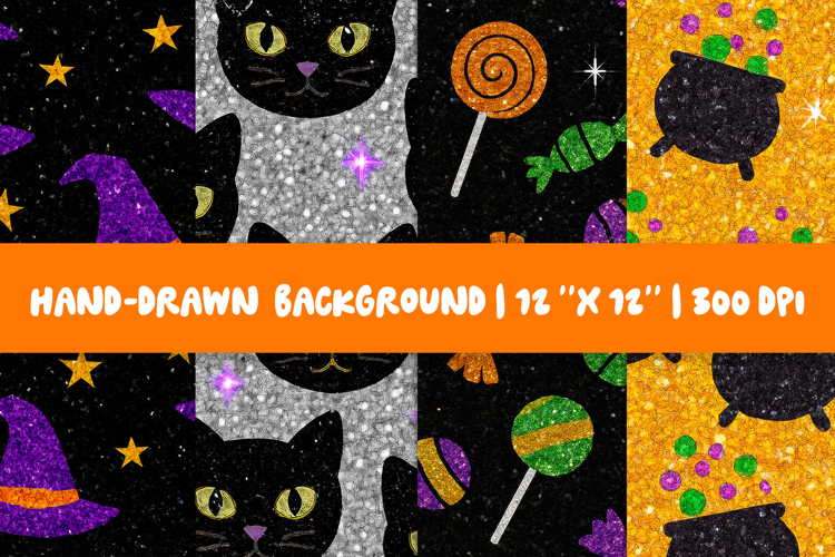 Glitter Halloween Background | Digital Paper Cats Cauldron