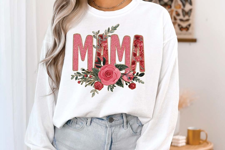 Mama glitter floral png, Mothers Day glitter mama word art