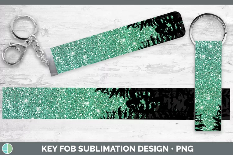 Glitter Northern Lights Skyline Key Fob Sublimation Wristlet