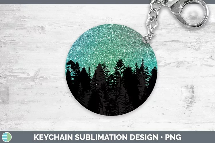 Glitter Northern Lights Skyline Keychain Sublimation Keyring