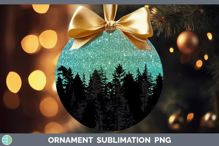 Glitter Northern Lights Skyline Ornament Sublimation Bauble