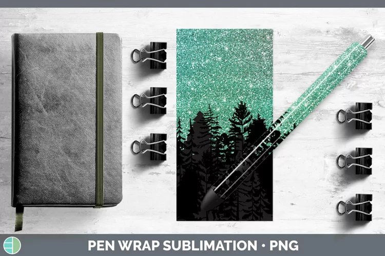 Glitter Northern Lights Skyline Pen Wrap Sublimation Epoxy P