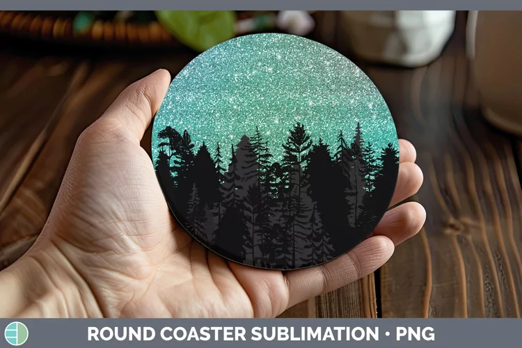 Glitter Northern Lights Skyline Round Coaster Sublimation Co