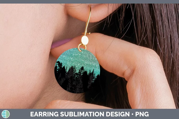 Glitter Northern Lights Skyline Round Earrings Sublimation E