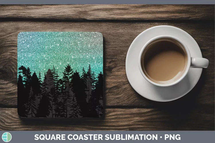 Glitter Northern Lights Skyline Square Coaster Sublimation C