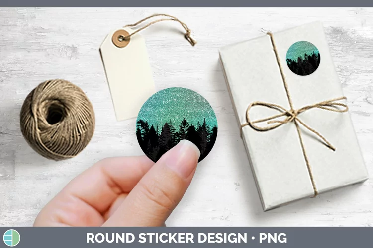 Glitter Northern Lights Skyline Stickers | Round Labels Desi