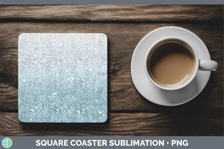 Glitter Ombre - 08 Bright Blue Square Coaster Sublimation Co