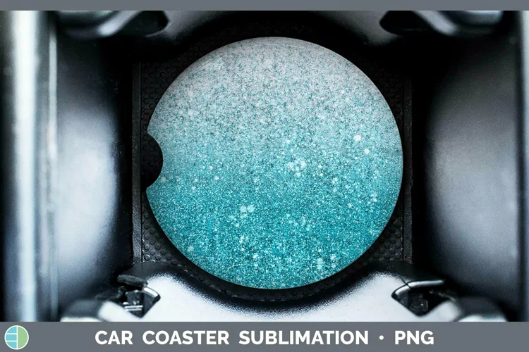 Glitter Ombre - 09 Cyan Car Coaster Sublimation Coaster Desi