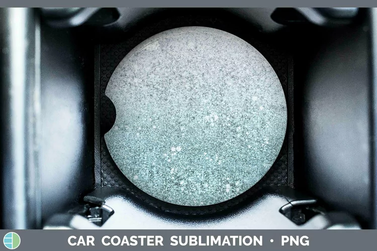 Glitter Ombre - 09 Cyan Car Coaster Sublimation Coaster Desi