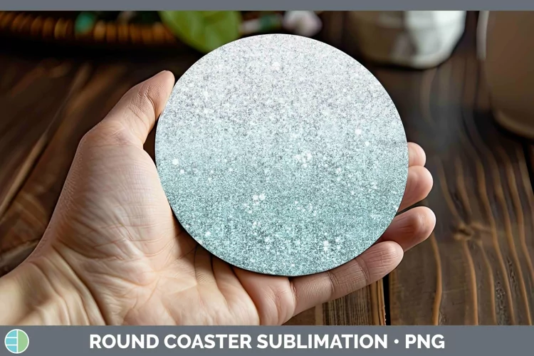 Glitter Ombre - 09 Cyan Round Coaster Sublimation Coaster De
