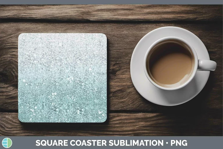 Glitter Ombre - 09 Cyan Square Coaster Sublimation Coaster D