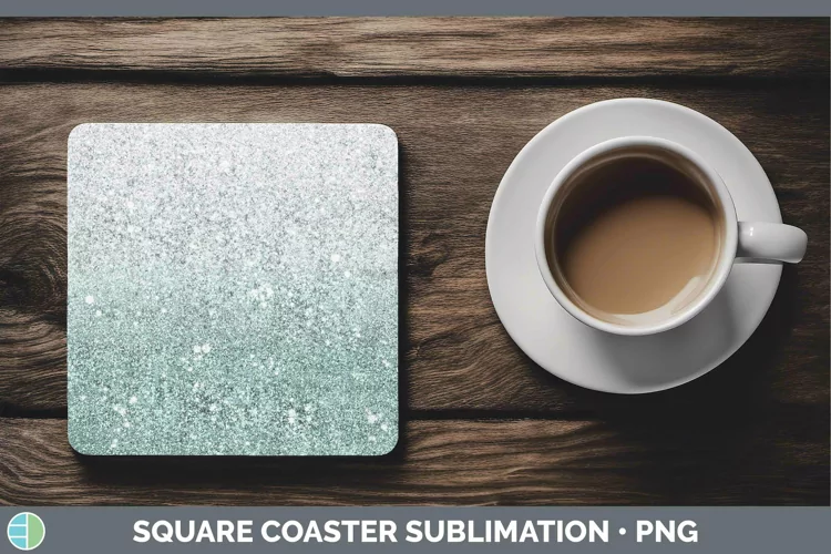 Glitter Ombre - 10 Teal Square Coaster Sublimation Coaster D