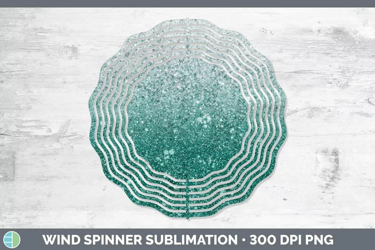 Glitter Ombre - 10 Teal Wind Spinner Sublimation Spinner Des