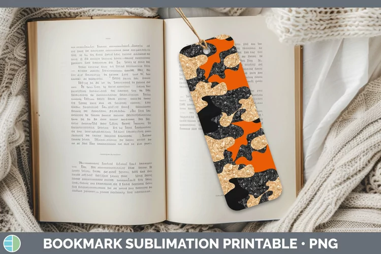 Glitter Orange Camo Bookmark Sublimation Printable Designs