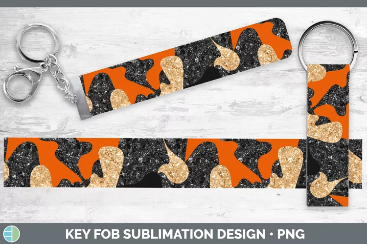 Glitter Orange Camo Key Fob Sublimation Wristlet Designs