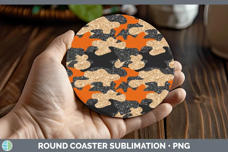Glitter Orange Camo Round Coaster Sublimation Coaster Design