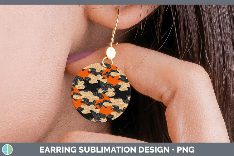 Glitter Orange Camo Round Earrings Sublimation Earrings Desi