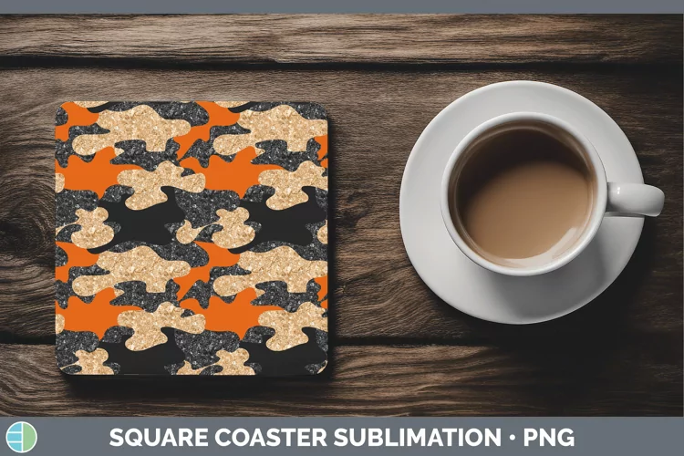 Glitter Orange Camo Square Coaster Sublimation Coaster Desig