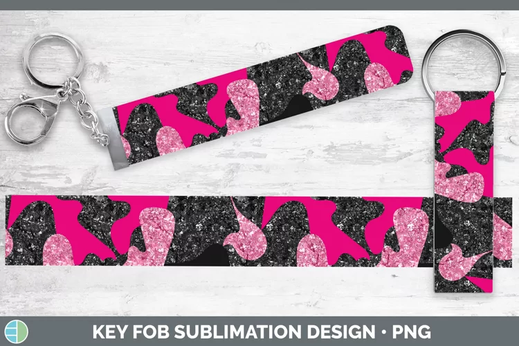 Glitter Pink Camo Key Fob Sublimation Wristlet Designs