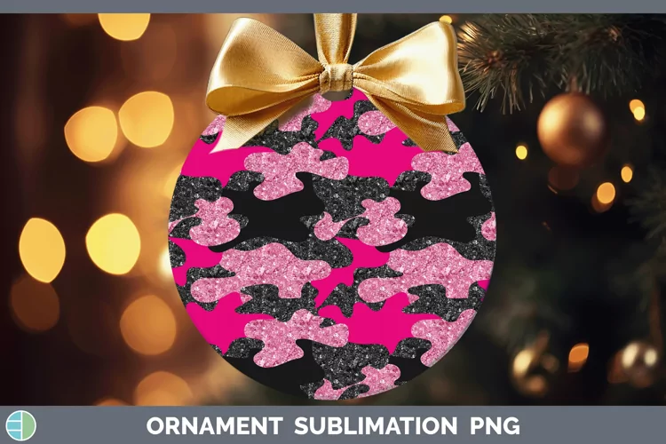Glitter Pink Camo Ornament Sublimation Bauble Designs
