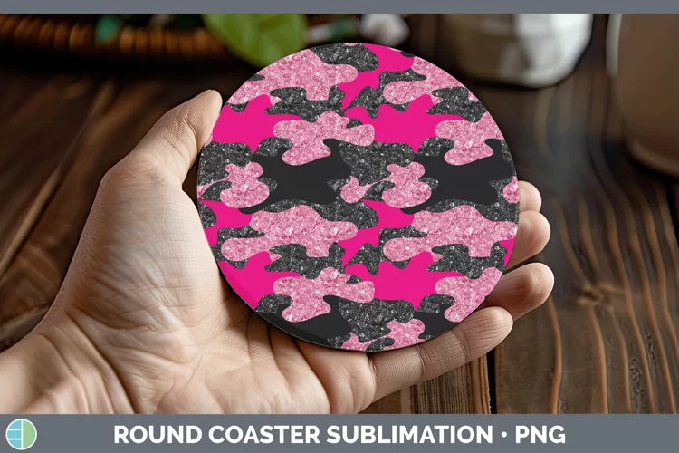 Glitter Pink Camo Round Coaster Sublimation Coaster Designs