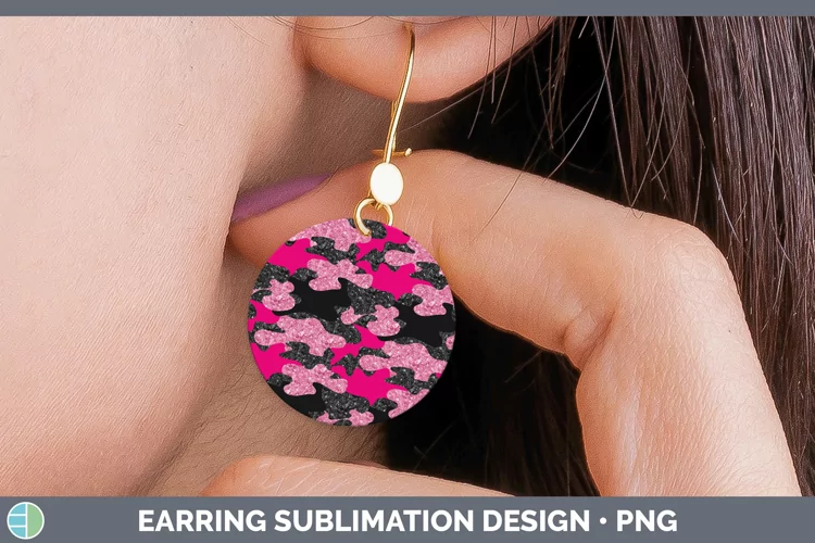 Glitter Pink Camo Round Earrings Sublimation Earrings Design