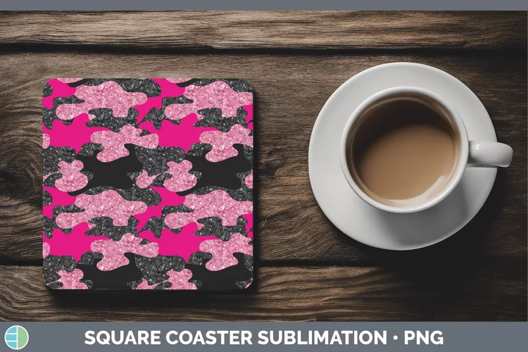 Glitter Pink Camo Square Coaster Sublimation Coaster Designs