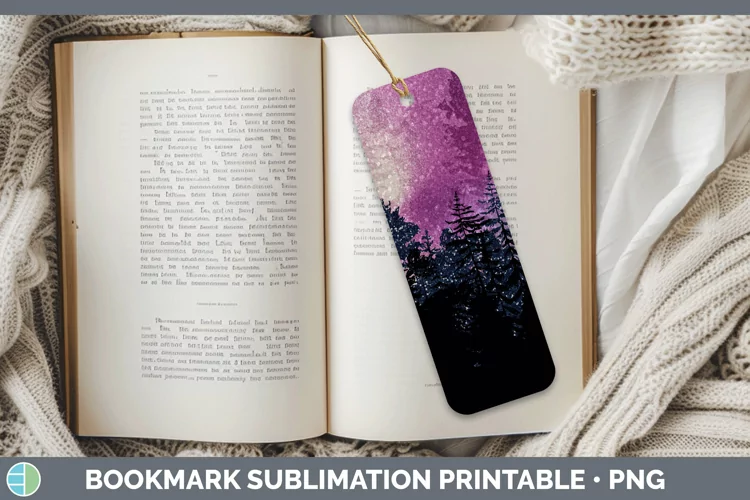 Glitter Pink Night Skyline Bookmark Sublimation Printable De