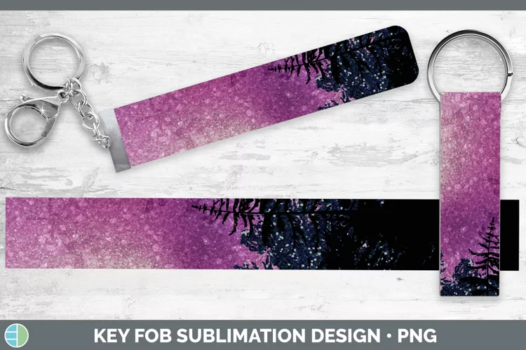 Glitter Pink Night Skyline Key Fob Sublimation Wristlet Desi