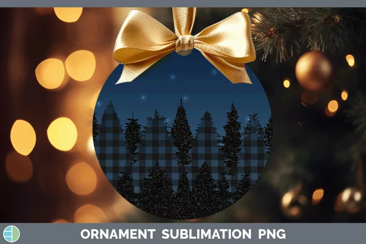 Glitter Plaid Night Skyline Ornament Sublimation Bauble Desi