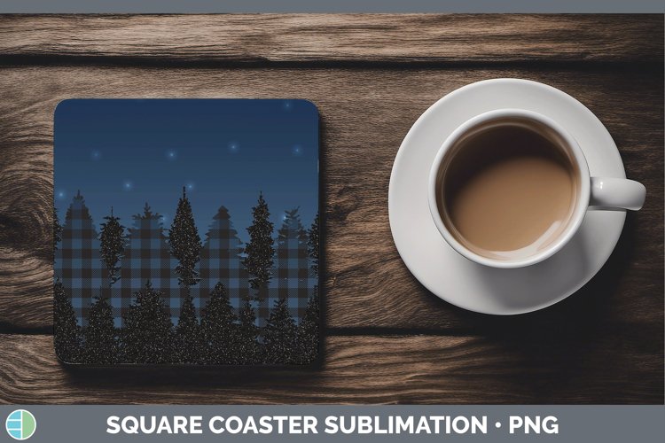 Glitter Plaid Night Skyline Square Coaster Sublimation Coast