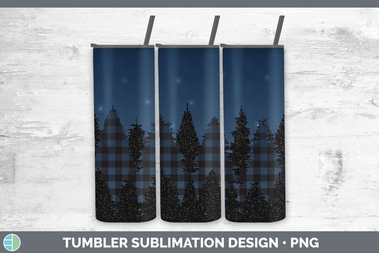 Glitter Plaid Night Skyline Tumbler Sublimation 20 oz Skinny