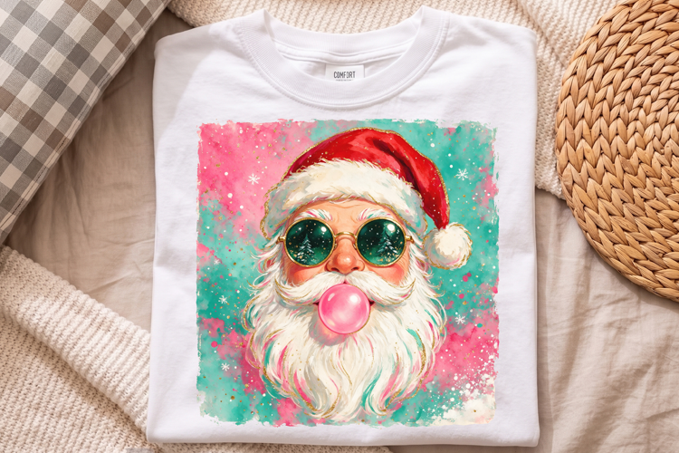 Glitter Preppy Santa Clause Png, Coquette Christmas Png