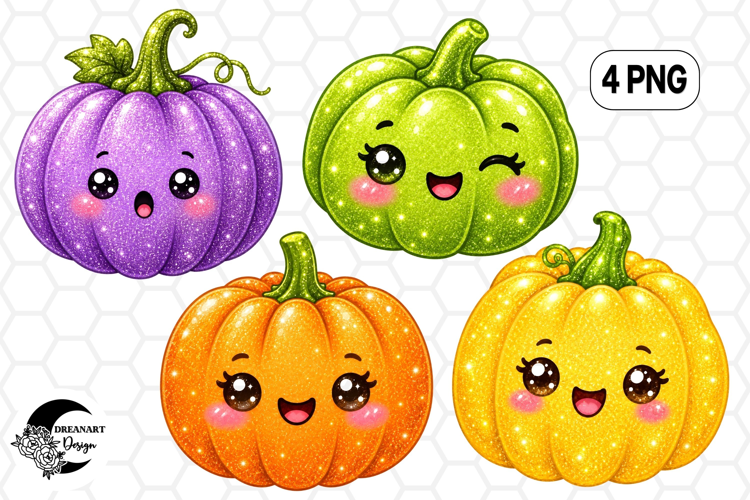 Cute Glitter Pumpkins Cliparts | PNG