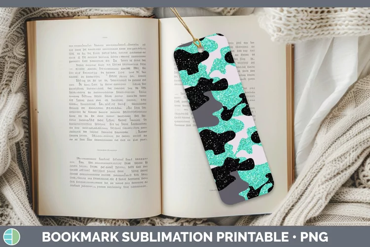 Glitter Teal Camo Bookmark Sublimation Printable Designs
