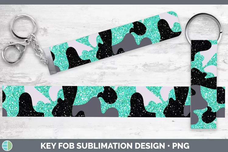 Glitter Teal Camo Key Fob Sublimation Wristlet Designs