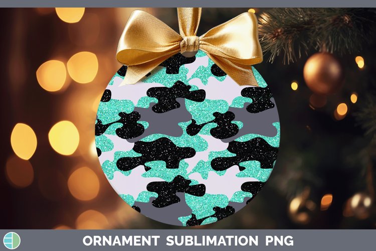 Glitter Teal Camo Ornament Sublimation Bauble Designs