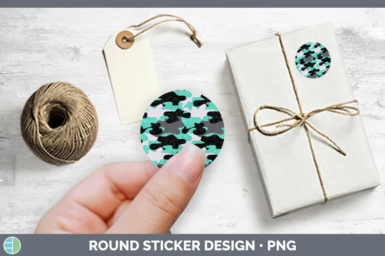 Glitter Teal Camo Stickers | Round Labels Designs