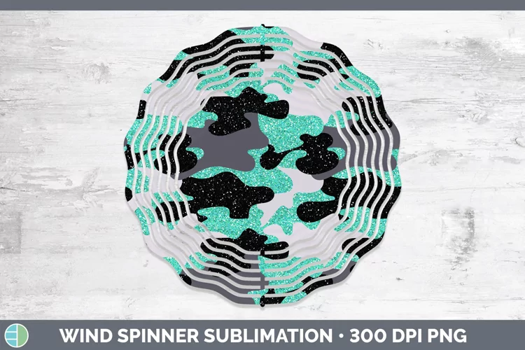 Glitter Teal Camo Wind Spinner Sublimation Spinner Designs