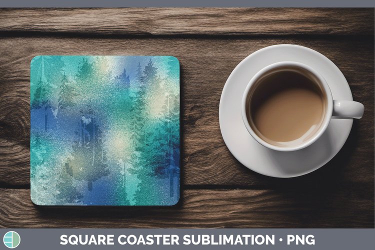 Glitter Teal Forest Silhouette Square Coaster Sublimation Co