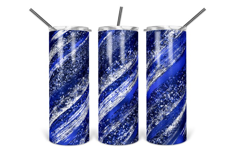 Blue Glitter Streaks Tumbler Design