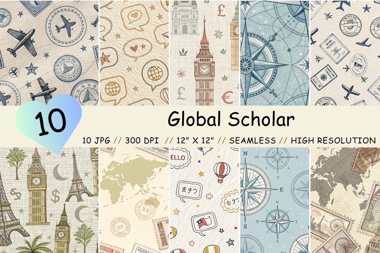 Global Scholar Seamless Pattern, Digital Paper