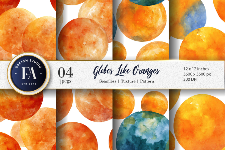 Orange Globe Concept Watercolor Seamless Digital Paper