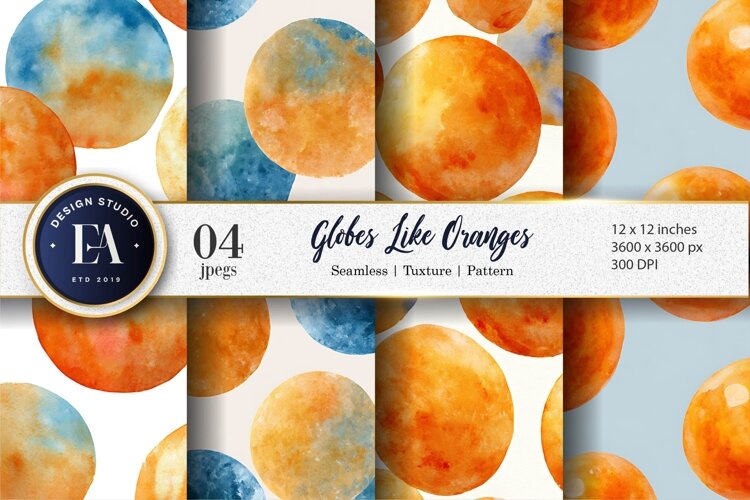 Hand-Painted Oranges Resembling Globes Artwork Digital Paper example image 1