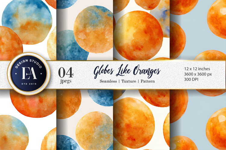 Hand-Painted Oranges Resembling Globes Artwork Digital Paper