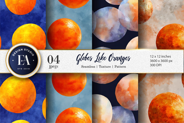 Orange Globes Watercolor Seamless Pattern Digital Paper