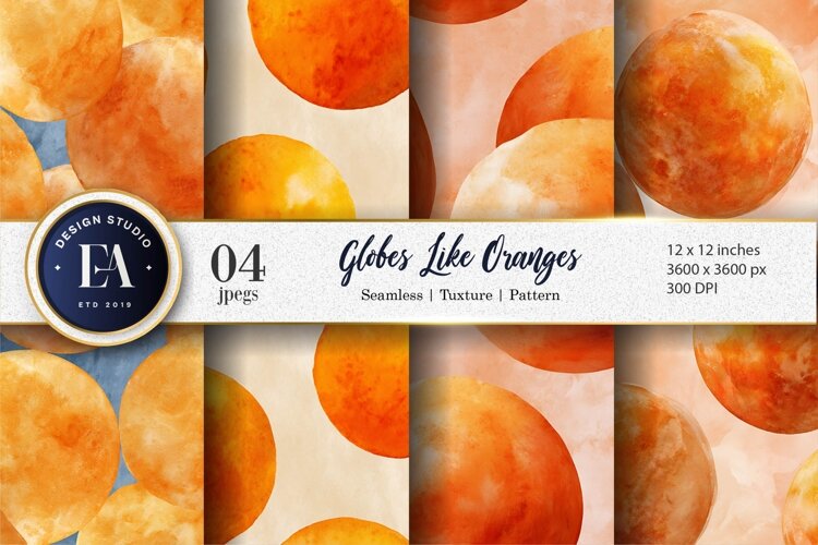 Globes Shaped Like Oranges Watercolor Digital Paper example image 1
