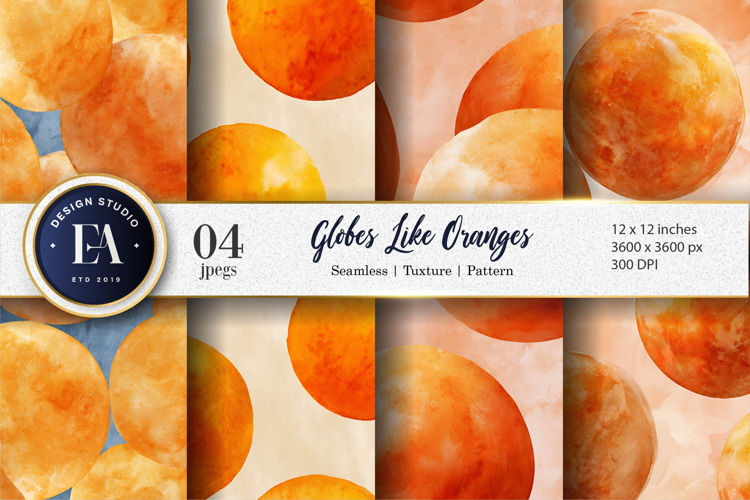 Globes Shaped Like Oranges Watercolor Digital Paper