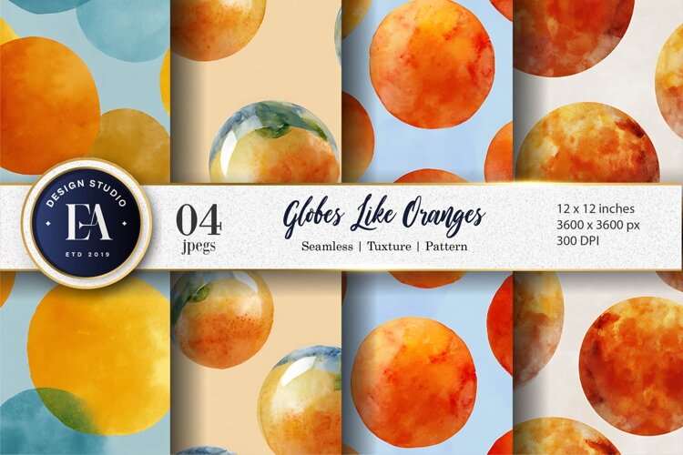 Orange Globes Watercolor Seamless Pattern Digital Paper example image 1