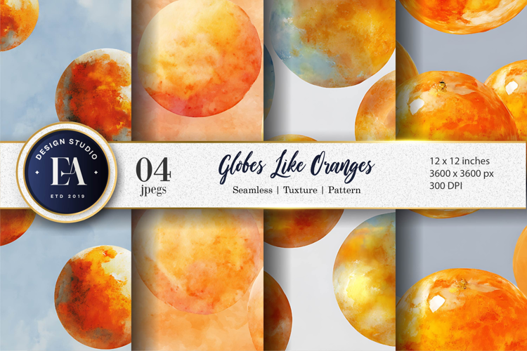 Hand-Painted Oranges Resembling Globes Artwork Digital Paper